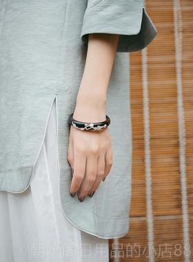 高档西手苏嵌原檀香炼女子纯银梅花镶然天乌木镶嵌银手炼珠宝礼品