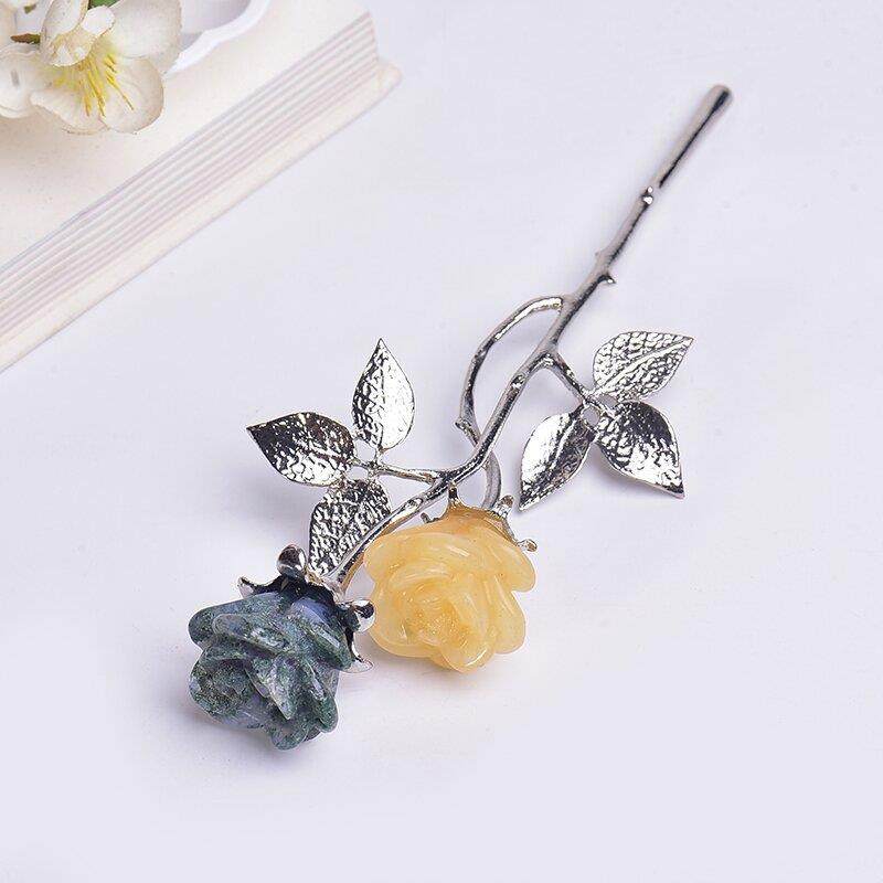 天然水晶玫瑰花双头雕刻摆件 办公室家居桌面水晶工艺品创意摆件,淘宝优惠券,粉丝福利购,淘宝优惠卷