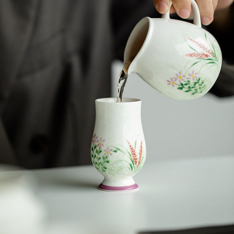 观策器隐纯手绘芦苇洒绿大度高足杯茶杯功夫品茗杯陶瓷闻香主人杯,淘宝优惠券,粉丝福利购,淘宝优惠卷