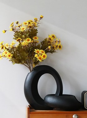 创意个性玄关入户月亮陶瓷花瓶组合收纳水培分离式摆件酒店装饰