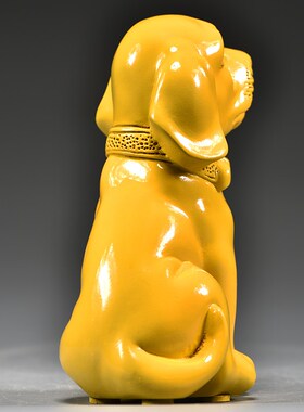 黄色木质小狗雕刻摆件实木十二生肖木制狗狗吉祥物装饰木头工艺品
