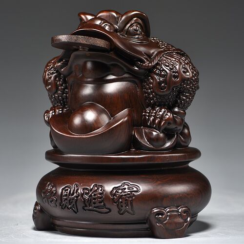 实木雕刻金蟾摆件元宝蟾蜍店铺公司开业送礼办公室桌面红木工艺品 - 图1