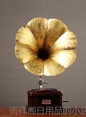 正品美式复古别墅样板房装式饰摆件家居客机厅酒欧柜铁艺留声模型