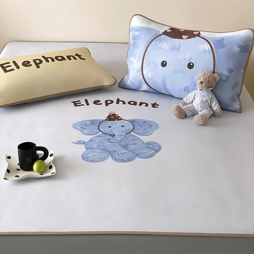 卡通风夏季冰藤凉席三件套可爱小象床笠款可水洗1.8m空调软席1.5m - 图0