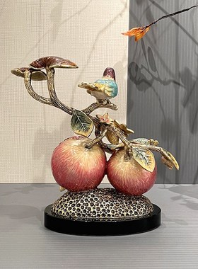 多子多福石榴摆件客厅装饰品珐琅彩艺术中式高档家居铜工艺品高级