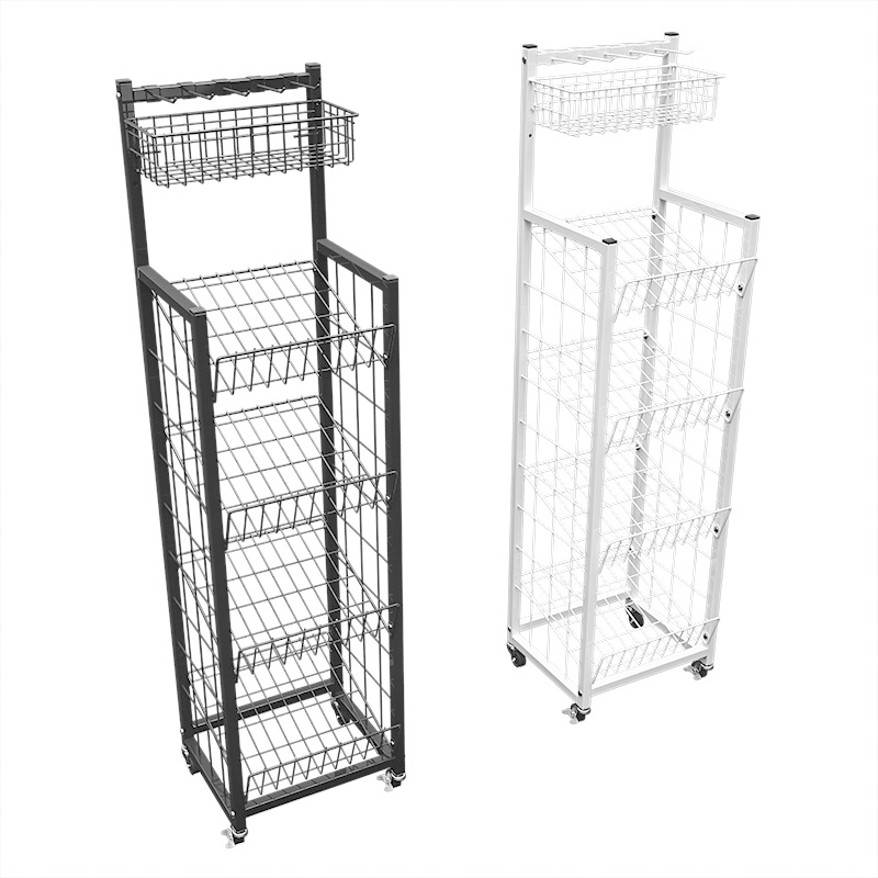 Umbrella and rain gear display rack hotel storage supermarket lobby floor small mobile rack goods with casters