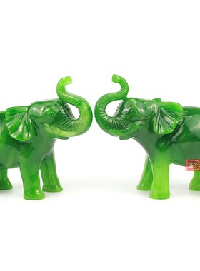 大象摆件一对吸水象工艺品吉祥物小绿象办公室桌面装饰品家居摆设