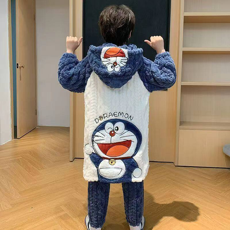 新款男童法兰绒睡衣秋冬长款套装睡袍