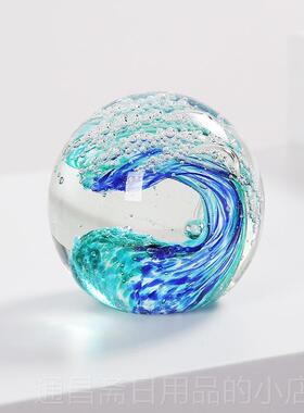 高档海浪水晶球件现代轻奢客样厅酒店板房博摆架玄古关桌面装饰品