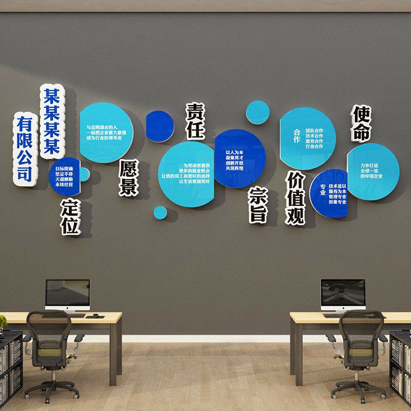 办公室布置墙面装饰公司企业会议室文化墙设计团队励志标语背景贴 - 图1
