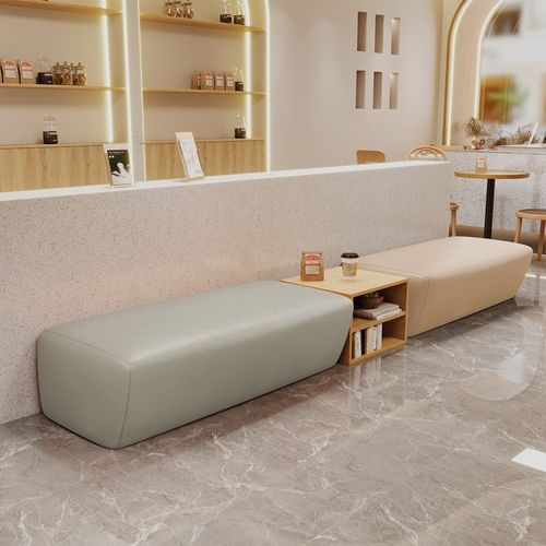 奶茶咖啡甜品店休闲等候区沙发茶几组合长条形现代简约沙发椅卡座 - 图0