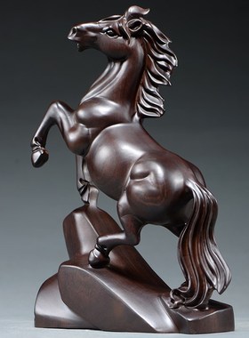 黑檀木雕生肖马摆件实木马到成功家居书房办公桌面装饰红木工艺品