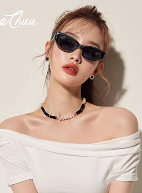 【墨镜项链耳钉套装】MeeChuu天然玛瑙石珍珠女小众高级感锁骨链