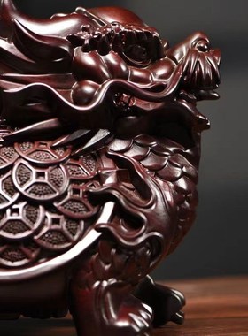 黑檀木雕龙龟摆件实木质龙头龟玄武家居办公室送礼装饰红木工艺品