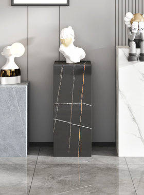 白色大理石底座摆件客厅岩板电视柜旁落地石柱花架摆台石墩雕塑台