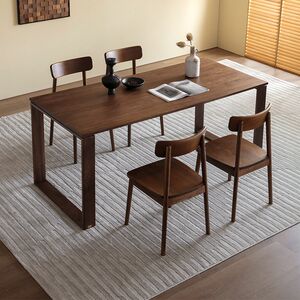 联邦家居复古风黑胡桃木全实木餐桌中古风饭桌工作台大板桌大书桌