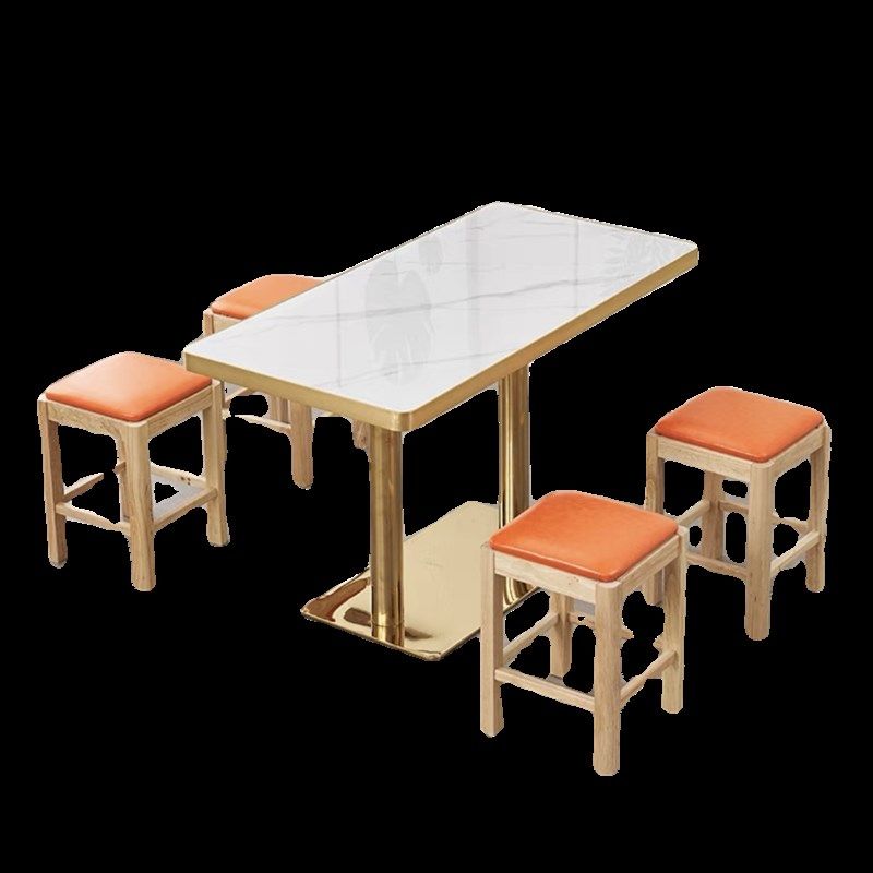 快餐桌椅实木椅凳小吃饭店餐饮商用岩板包金边咖啡汉堡圆方桌,淘宝优惠券,粉丝福利购,淘宝优惠卷