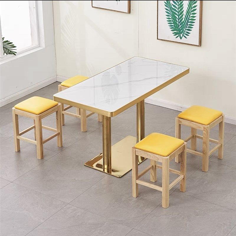 快餐桌椅实木椅凳小吃饭店餐饮商用岩板包金边咖啡汉堡圆方桌,淘宝优惠券,粉丝福利购,淘宝优惠卷