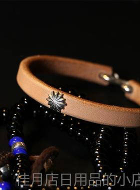 高档休高桥吾郎进口日一本枥木鞍革鞣植革925纯钩皮手环手银镯