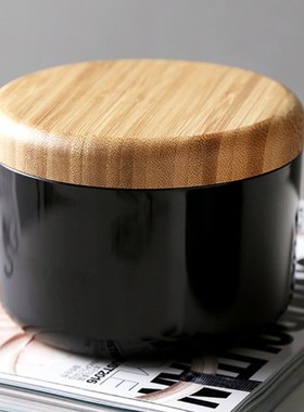 百十来方带盖加厚不锈钢烟灰缸圆形防风防摔可分离烟灰盅原木风