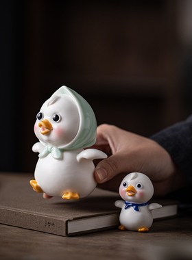 陶瓷可爱小鸭子摆件卡通家居客厅办公桌面装饰工艺品鱼缸造景摆设