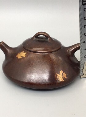 彷古铜制点金鎏金小扁壶手把壶小茶壶对嘴壶新款家X用装饰摆件壶