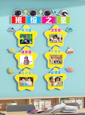 班级布置教室装饰每周班级之星评比栏中小开学文化建设氛围墙贴3d