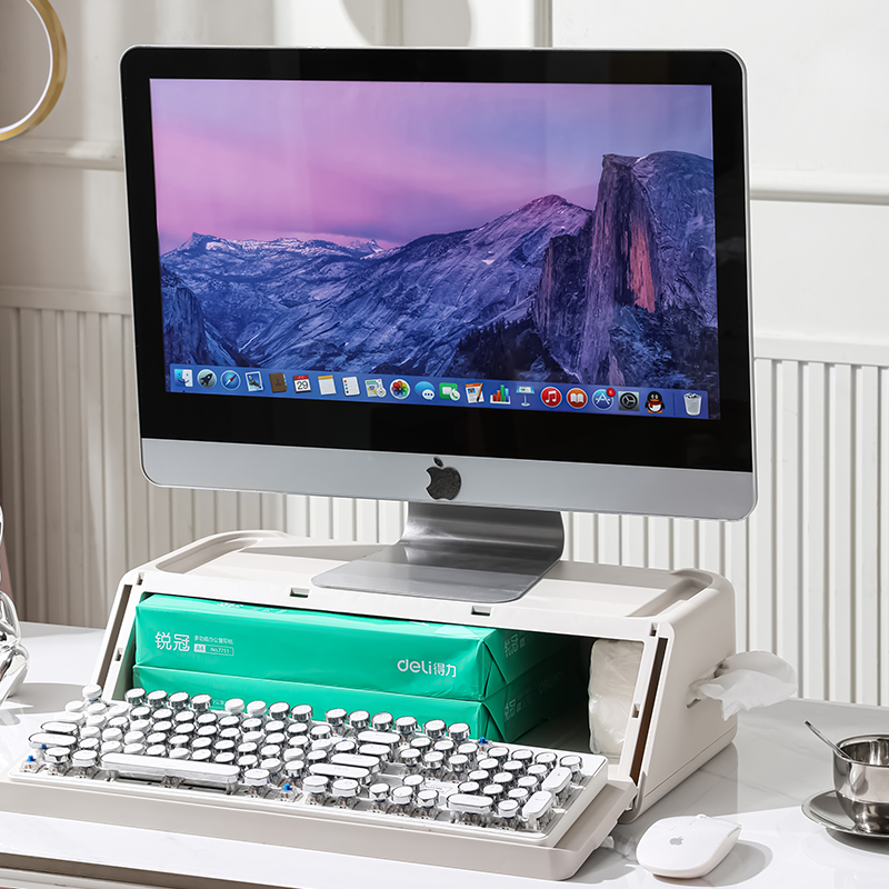 电脑显示器增高架带抽纸分格设计可调节键盘位桌面办公杂物收纳架 - 图2