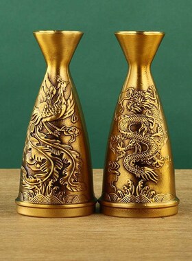 黄铜浮雕分酒器酒杯酒壶家用装酒器具佛堂供奉酒具铜器摆件工艺品