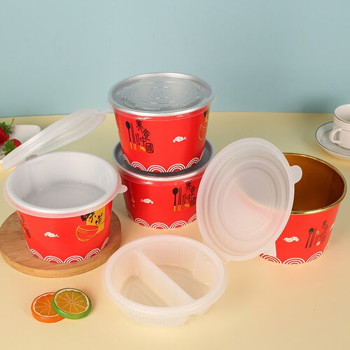 1250/1500m一次性餐盒圆形双层外卖汤面分离打包盒商用面碗带盖 - 图2