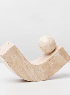 现代简约天然黄洞石花器桌面装饰摆件客厅茶几大理石果盘台面花瓶