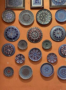 土耳其进口全手工陶瓷平盘31cm欧式客厅挂壁装饰水果盘糖果沙拉