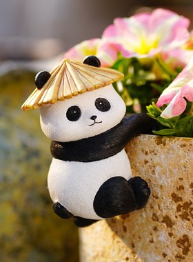可爱熊猫花盆挂件阳台花园鱼缸挂件盆景装饰幼儿园爬缸边造景摆件