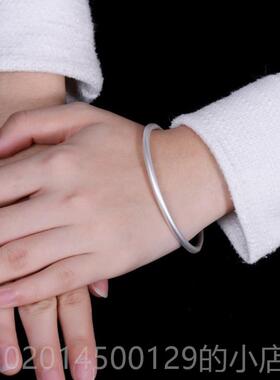 高档推荐！文古磨法砂简约复古做旧手工实足银999纯银手镯心艺手