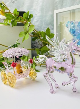 淄博琉璃纯手工飞马拉花车装饰品创意微景观桌面摆件可爱闺蜜送礼