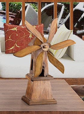泰国实木风车桌面摆件创意木雕工艺品家居客厅电视酒柜装饰品摆设