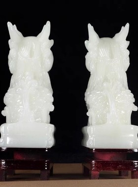 天然玉石麒麟摆件一对招财送子玉麒麟客厅玄关办公室乔迁开业贺礼