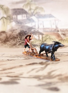 复古精品农夫犁地微景造景装饰奇石盆景假山枯山水鱼缸树脂小摆件