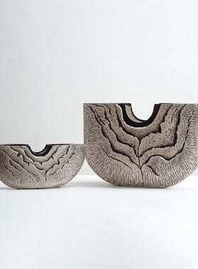 创意纹理树脂花器摆件侘寂风样板间玄关条案桌面插花花瓶软装饰品