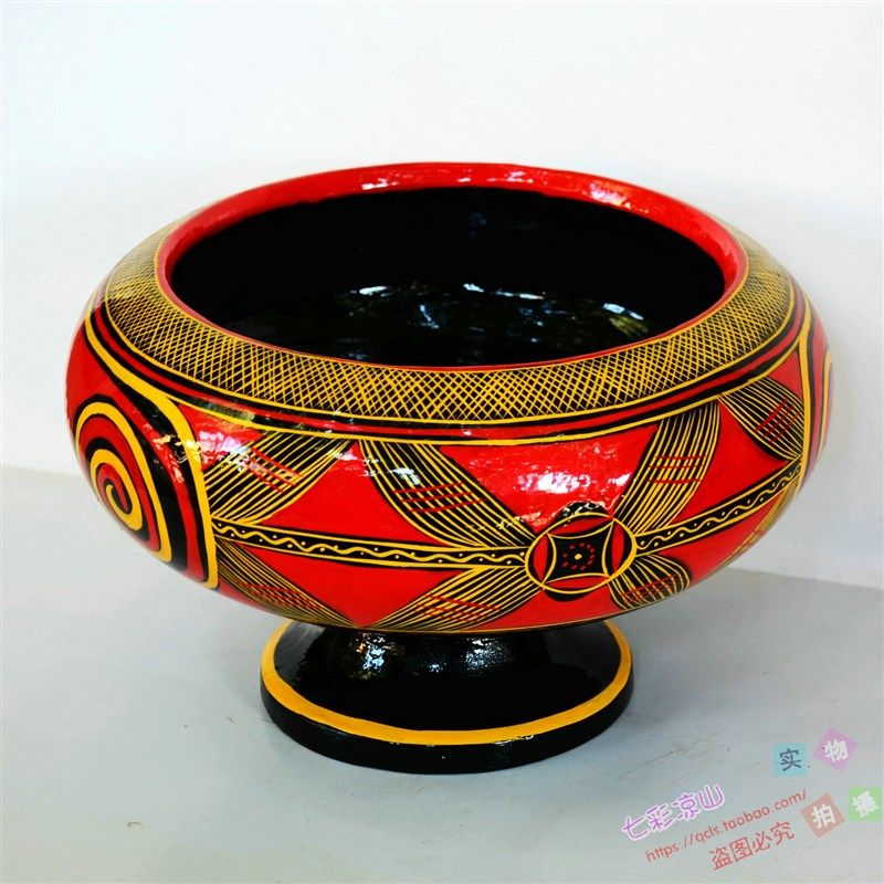 民族风餐具四川凉山彝族民间漆器彩绘手工艺品大木柯汤盆餐厅专用,淘宝优惠券,粉丝福利购,淘宝优惠卷