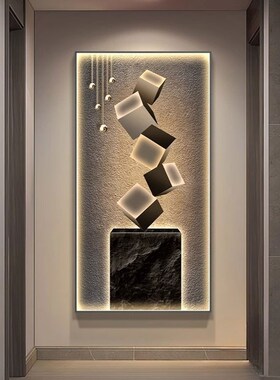 壁灯新款侘寂风中式玄关装饰画LED入户进门背景墙灯光画走廊挂画