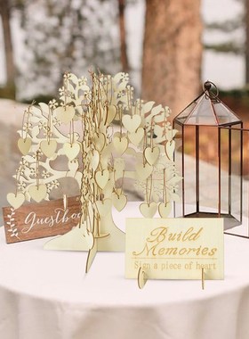 婚礼布置装饰品摆件木质爱心签到台木制工艺品派对签名桌面摆件