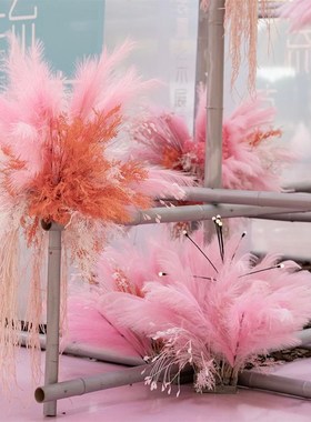 新年店铺橱窗彩色仿真芦苇花艺摆件婚庆芦苇烟花花束装饰引路道具