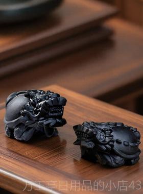 高档天然黑曜石办龙水龟摆件客厅玄关公室桌面饰品装晶富甲天下吉
