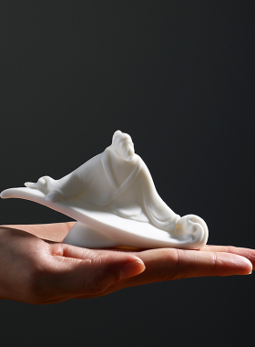 人物白瓷摆件琴仙俞伯牙国风客厅装饰工艺品创意鱼缸造景陶瓷摆设