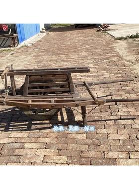 优选民俗怀旧老物件小木车木推车独轮木车平板推车带斗推土车博物