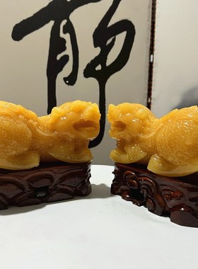 天然米黄玉貔貅摆件玉石卧式皮丘玄关办公室动物开业礼品招财进宝