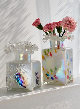中古花瓶摆件法式芬顿创意琉璃玻璃花瓶客厅插花高级感装饰品摆件