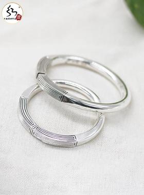 高档银99足银银情侣手红镯 开口实心光面回镯子 百转千手镯可刻字