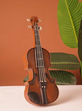 法式饰铁艺欧式小ali-6942提琴摆茶件乐器装小模型港式餐厅钢琴品